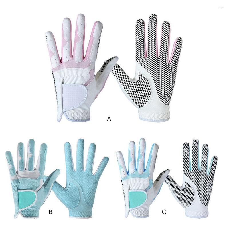 Golf Training Aids 1 Pair Gloves Women Anti-slip Microfiber Cloth Elastic Breathable Mitten For Outdoor Sport White Blue 19