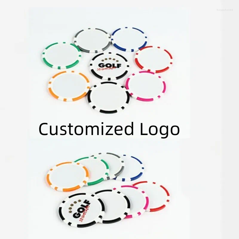 Golf-Trainingshilfen, 10 Stück, individuelles Logo, Ballmarker, Poker auf beiden Seiten, 40 mm Durchmesser, 11,9 g ABS-Tonmaterial