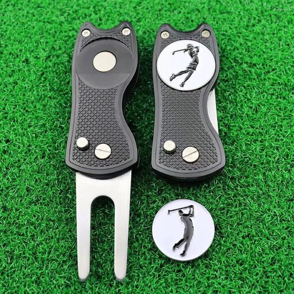 Aides à l'entraînement de golf Accessoires d'outils de réparation Divot pliables en acier inoxydable Mettre une fourchette verte contient une marque de balle