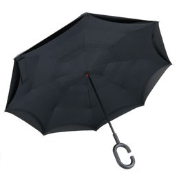 Parapluie inversé double couche anti-rebond avec poignée en forme de C