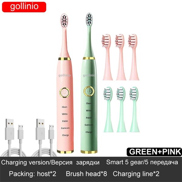 Brosse à dents électrique Gollinio USB Charge rapide nettoyage blanchiment des dents cavité buccale tête de brosse remplaçable GLA 24 heures delive 220224