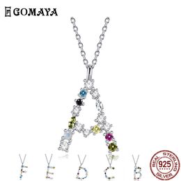 Gomaya 925 Collares colgantes de plata esterlina para mujeres Romántico 26 letras Color Cubic Zirconia Girl Collar Fiesta Joyería fina Q0531
