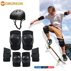 GOMOREON adolescents adultes genouillères coudières protège-poignets casque équipement de protection ensemble pour patinage à roulettes skateboard cyclisme 240304