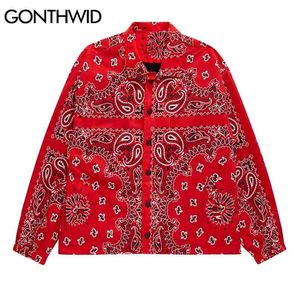 Gonthwid Bandana Paisley Patroon Print Short Style Windbreaker Jasjassen Streetwear Hip Hop Mens Casual Jassen Tops 210811