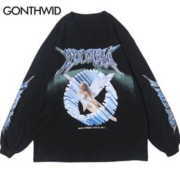 GONTHWID Creative 3D Ange Imprimer À Manches Longues T-shirts Chemises Streetwear Hip Hop Hipster Casual Lâche T-shirts Hommes Mode Tops 220507