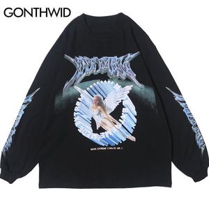 GONTHWID Creativo 3D Angelo Stampa Manica Lunga Magliette Camicie Streetwear Hip Hop Hipster Casual Magliette Allentate Uomo Moda Top MX200508202P