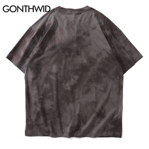 Gonthwid Distressed Butterfly Print Tie Dye Tshirts Streetwear Harajuku Hip Hop Casual Katoenen Korte Mouw Tees Shirts Mens Tops Y0322