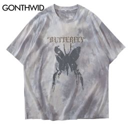 Gonthwid Distressed Tie Dye T-shirts Streetwear Harajuku Hip Hop Casual Katoenen Korte Mouw Tees Shirts Mens Tops 210716