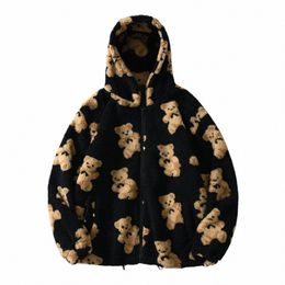 Gonthwid Fleece Jassen Met Capuchon Streetwear Casual Harajuku Hip Hop Mannen Vrouwen Fi Beer Print Volledige Zip Kapmantel Tops uitloper P5jY #