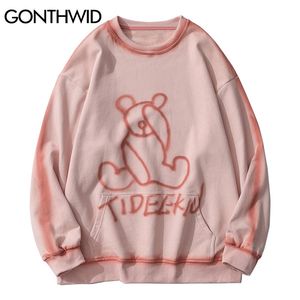 GONTHWID Graffiti Bear Print Tie Dye Sudaderas Streetwear Hip Hop Casual Pullover Hoodies Hombres Harajuku Moda Tops Outwear 210728