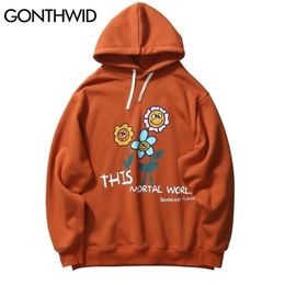 GONTHWID Harajuku Graffiti Flores Imprimir Streetwear Sudaderas con capucha Hip Hop Casual con capucha Tops Moda para hombre Outwear LJ201027