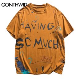 Gonthwid Harajuku Graffiti Print Streetwear T-Shirts Hip Hop Casual Fashion korte mouw T-shirts Men Summer Hipster Tops Tees T200516