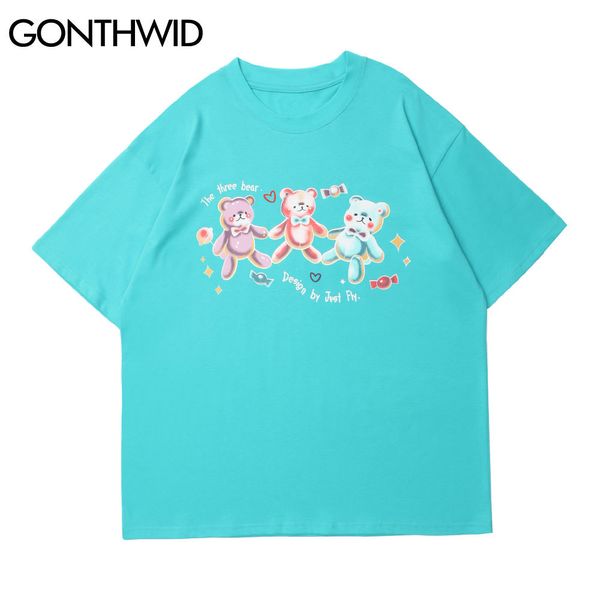 GONTHWID Harajuku T-shirts Casual Candy Bear Imprimer T-shirts en coton Chemises Hip Hop Manches courtes Streetwear T-shirts Hommes Tops d'été C0315