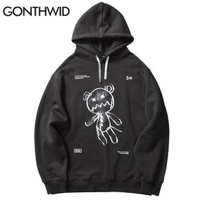 Gonthwid Harajuku Toy Bear Print Hooded Sweatshirts Streetwear Hip Hop Casual Pullover Hoodies Mens Mode Uitloper Tops 210819