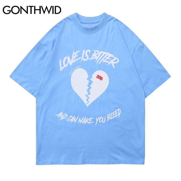 GONTHWID Hip Hop T-shirts Streetwear Harajuku Love is Bitter Heart T-shirts Casual Coton T-shirts en vrac Chemises Hommes Tops à manches courtes C0315