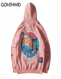 Gonthwid Japonais Broidered Cranes Fleece Sweets Streetwear Men Women 2019 Hip Hop Casual Sweatshirts Pink Naby Blue M3395916