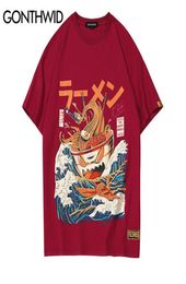 Gonthwid Japanse grappige cartoon ramen gedrukte korte mouw t shirts streetwear mode casual Men039s hiphop t -shirts tops tees5317346