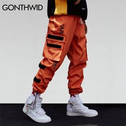 Gonthwid heren zijzakken lading harembroek hiphop casual mannelijke tatische joggers broek mode streetwear 210715