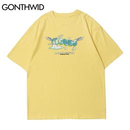 GONTHWID T-shirts À Manches Courtes Chemise D'été Hommes Streetwear Hip Hop Créativité Nuage Imprimer T-shirts Casual Coton Lâche Harajuku Tops 210706