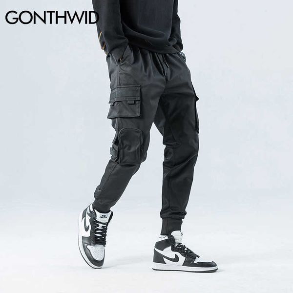 GONTHWID Bolsillos con cremallera lateral Cargo Harem Joggers Pantalones Hombres Hip Hop Casual Harajuku Streetwear Sweetpant Pantalones Pantalones masculinos 210616