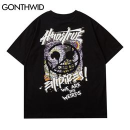 GONTHWID Streetwear Tees Chemises Creative Graffiti Punk Rock Gothique Manches Courtes T-shirts Mode Casual Coton Hommes Harajuku Tops C0315