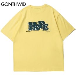 Gonthwid Tees Chemises Harajuku Broderie Hope Patch T-shirts Streetwear Casual Manches courtes Hip Hop Coton Tops amples 210716