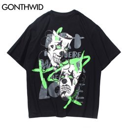 Gonthwid Tees Shirts Hip Hop Graffiti Jokers Mask Cotton Punk Rock Gothic Tshirts Streetwear Harajuku Casual Short à manches