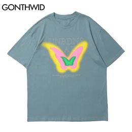 Gonthwid Tees Tops Hommes Streetwear Hip Hop Gothique Graffiti Couleur Harajuku Coton Casual T-shirt à manches courtes Mâle 210716