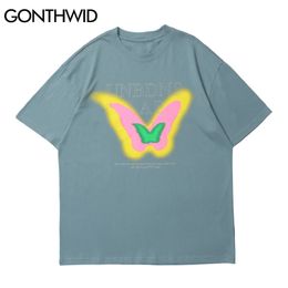 T-shirts Gonthwid Tops Streetwear Hip Hop Hop Gothic Graphic Graffiti Couleur Harajuku Coton Coton Casual Sleeve T-shirt Homme 210726