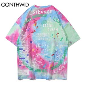 Gonthwid Tie Dye Tees Chemises Streetwear Hip Hop Graffiti Imprimer T-shirts à manches courtes Hommes Harajuku Hipster Casual Tops Mode 210623