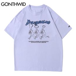 GONTHWID T-shirts Casual Streetwear Hommes Dessin animé Garçons Fleur Imprimer T-shirts à manches courtes Coton Mode Hip Hop Harajuku Tees Tops C0315