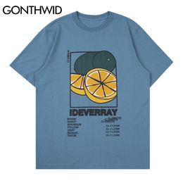 GONTHWID T-shirts Harajuku Dessin Animé Fruits Orange Imprimer T-shirts Chemises Hip Hop Casual Streetwear Hommes Mode D'été À Manches Courtes Tops C0315