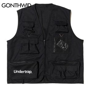 Gonthwid Utility Multi Zipper -zakken Mouwloze jassen Tool Taillecoats Tactical Combat Vest Casual Travel Outdoor Jacket Coat LJ4412568