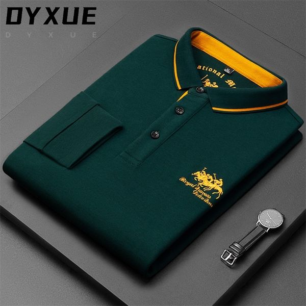 Bonne qualité 100% coton hommes marque polo designer golf à manches longues cheval tee pour revers décontracté homme mode mâle nous top 220408