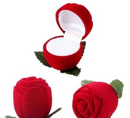 Caja de joyería con forma de rosa roja, bonita y romántica, caja de regalo para anillo de boda, soporte de exhibición para almacenamiento de pendientes G199