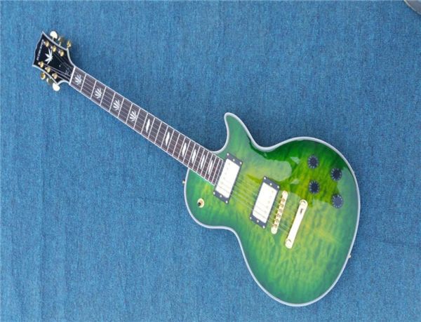 Buena guitarra eléctrica personalizada de China, bloque blanco con incrustaciones de perlas, cuerpo de caoba sólido, disponible para zurdos, 1991894