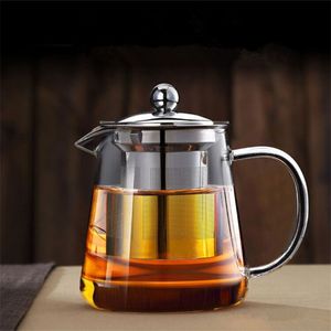 Goede heldere borosilicaat glazen theepot met 304 roestvrijstalen infuser zeef hitte koffie thee pot gereedschap resistente ketel set 210621