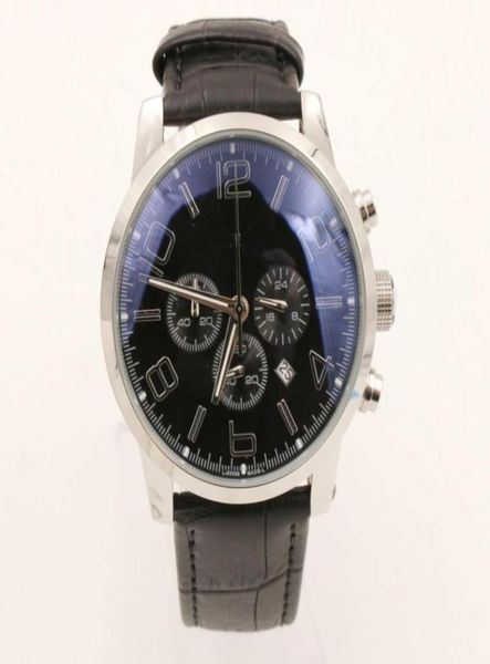 Good Clock Mens Wrist Watches Quartz Chronograph Men Men de lunette Black Cadrée analogique Affaire en acier inoxydable Bande en cuir noir Watch3411636