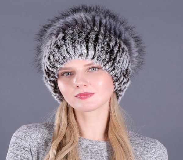 Buen elástico Natural y imitación plata sombrero de piel de zorro nuevo invierno mujeres tejidas sombreros de piel de conejo Real señora gorra de piel Real al por mayor Y2006195862696
