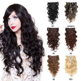 Bonne rétroaction Qualité 20 pouces Clip Dans Les Extensions De Cheveux Humains Remy, 9pcs / set 160g Vague De Corps Ombre T1B / 4/27 Couleur