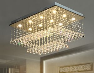 Goede K9 Crystal Kroonluchter Licht Armatuur Regen Drop Rechthoek Clear Crystal Plafond Luster de Cristal voor Huishoudelijke Hotel Deco Llfa