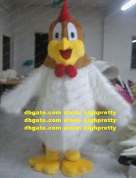 Beau Costume De Mascotte Blanc Longue Fourrure Coq Coq Poule Poulet Chook Personnage De Dessin Animé Mascotte Tête Brune ZZ581 Navire Libre