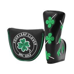 Bonne chance Four Leaf Clover Golf Putter Couvercle pour Mallet Blade Club Sploofroping Pu Leather Golf Head Cover blanc Black Black Protector 240416