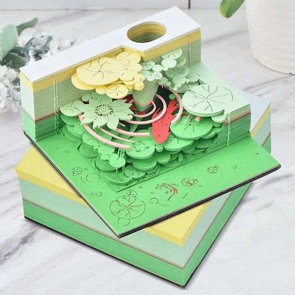 Buena suerte Koi 3D tallado en papel modelo mesa de notas soporte de bolígrafo y bloc de notas tridimensional regalos de Navidad con caja