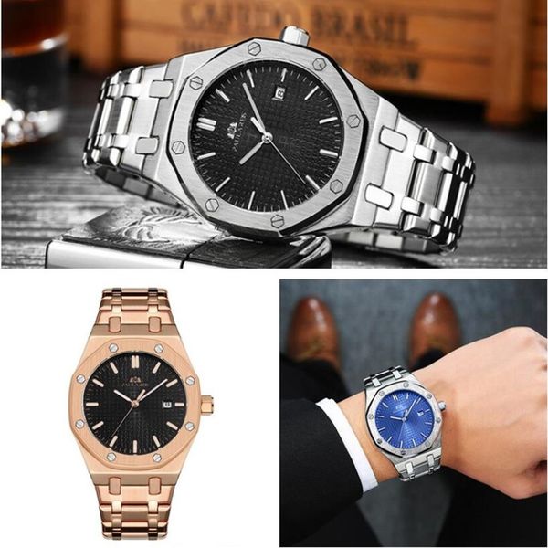 Good Men Watch Luxuries Male Quartz Wristwatch Sacon inoxydable Rose Gold Top Man Watchs Luxury Gentleman Royalmen Président Time 201l