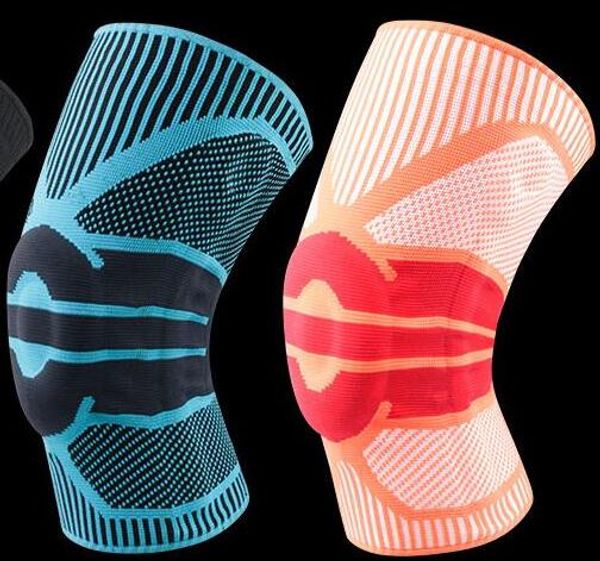 Bons hommes femmes conception sport genouillère football football basket-ball respirant silicone tricoté compression élastique tibia fitness rotule