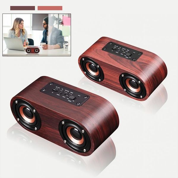 Les haut-parleurs sans fil Bluetooth Double Horn 4.2 prennent en charge la connexion par câble AUX et la lecture de la carte TF pour Smartphone / Tablet PC / MP3 en bois Q8