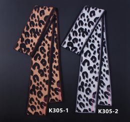 Bonne qualité 130cm6cm Maitong foulard en soie automne européen imprimé léopard petite femme attaché sac poignée sac à main sergé foulards Ribbons3213288
