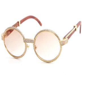 Bonne qualité 18K or Vintage bois 7550178 lunettes de soleil rondes Vintage unisexe haut de gamme diamant lunettes limitée C décoration Designer 2241