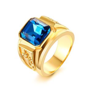Goede kwaliteit 316L roestvrij staal punk ring gothic gouden zilver retro mannen klassieke rode blauwe en zwarte strass ring sieraden